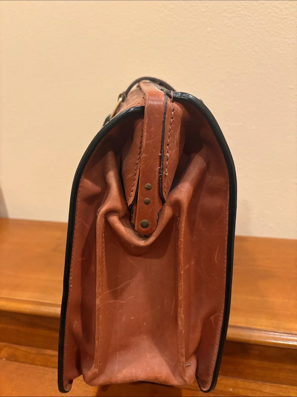 Vintage Schlesinger Men's Belting Leather Briefcase Bag in Cognac